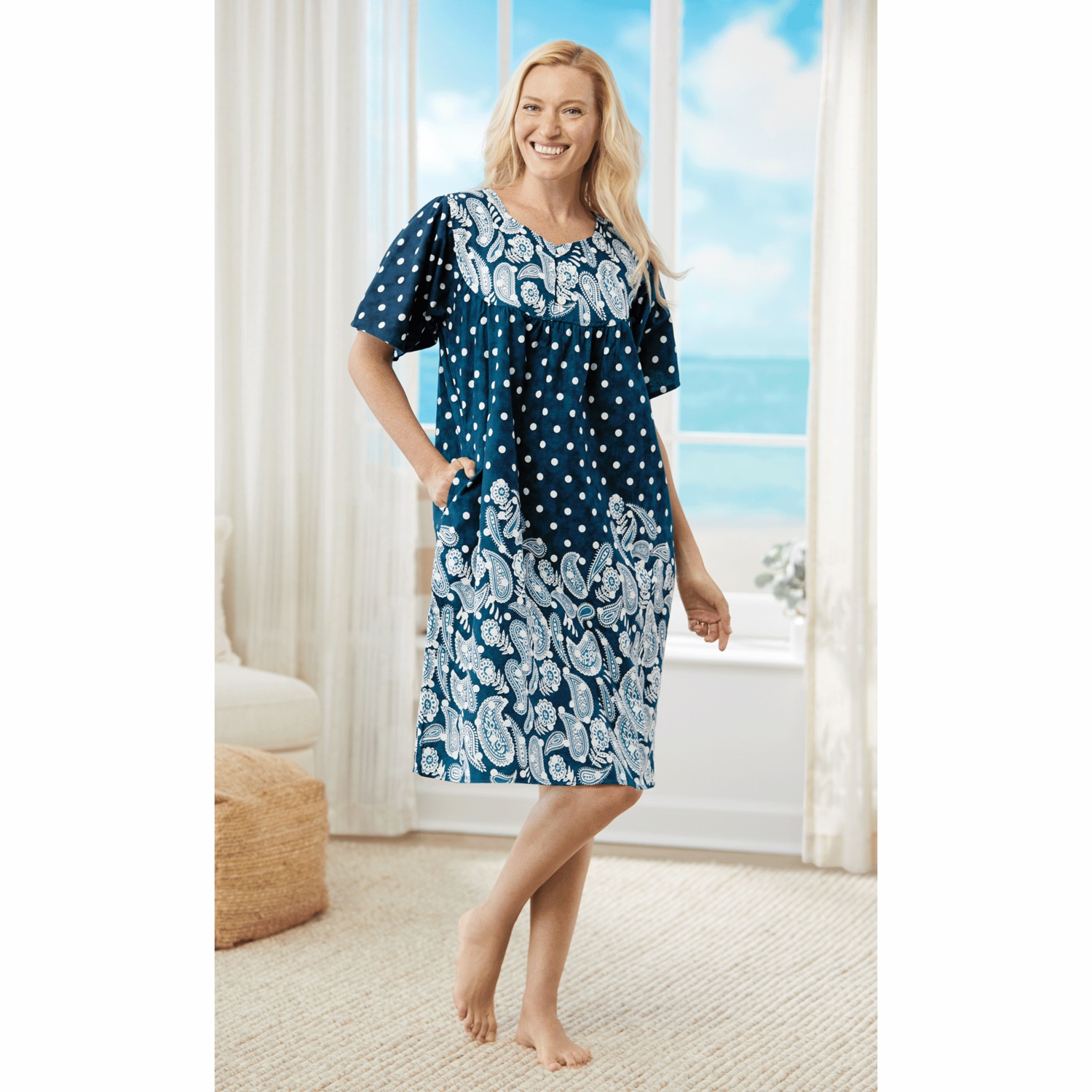 patio dresses Anne Klein Smocked Linen-Blend Dress - White A vibrant batik MERSEA Patio Dress