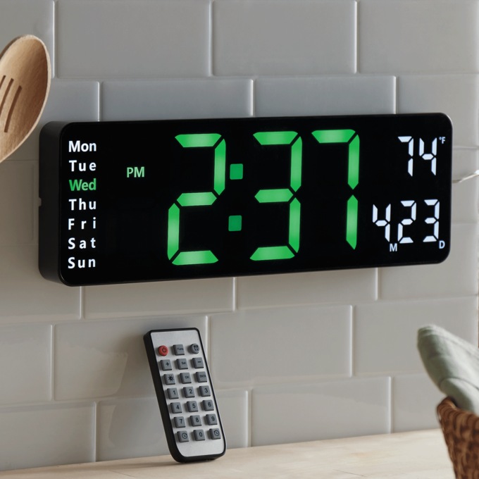 Multifunctional LED Wall Clock with Remote, , large