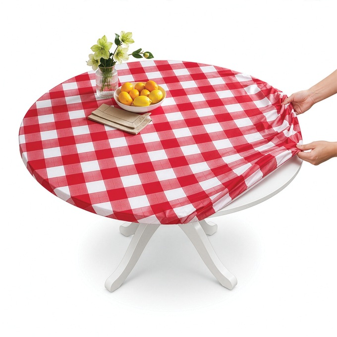 Indoor/Outdoor Fitted Tablecloth, Gingham Red, large