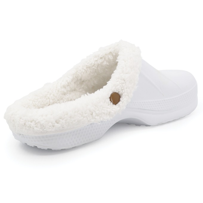 Women's Fleece-Lined Clog, White, large
