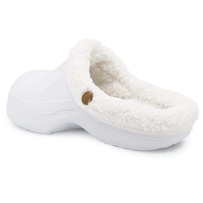 Women's Fleece-Lined Clog, White, large