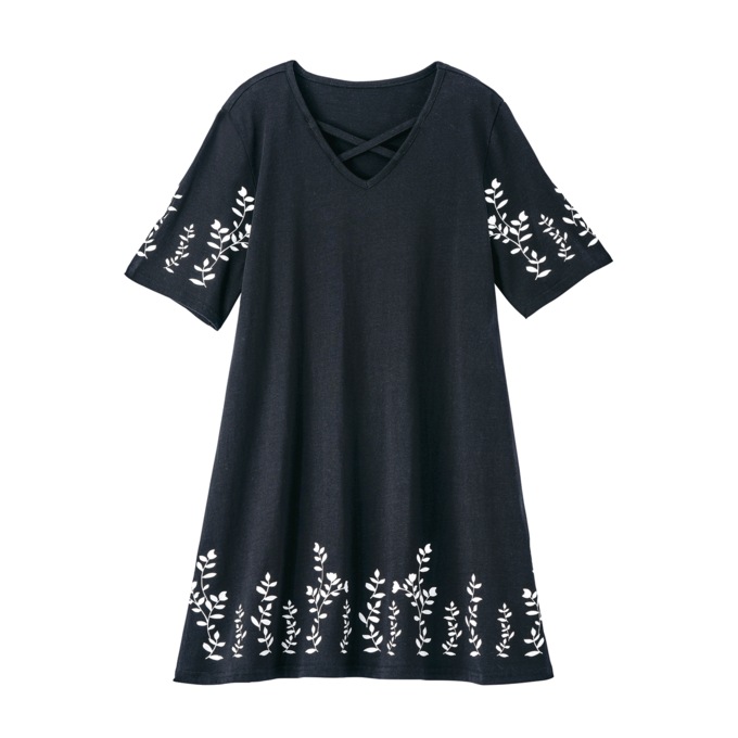 Crossover Neck Tunic, Black White, large