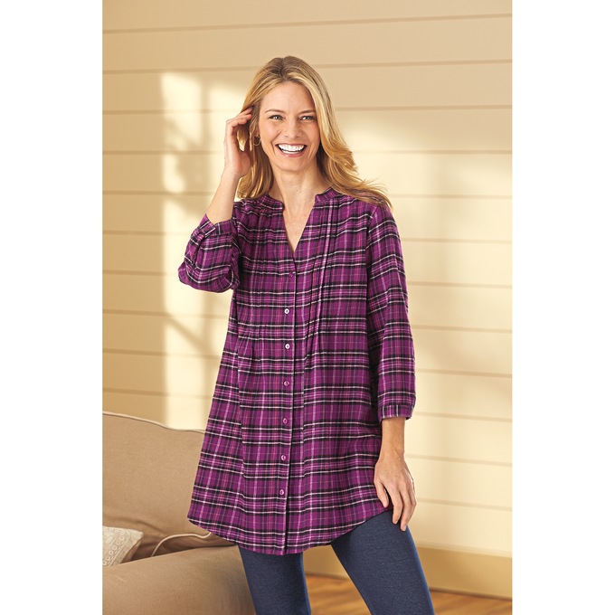 Pintuck Flannel Shirt, , large