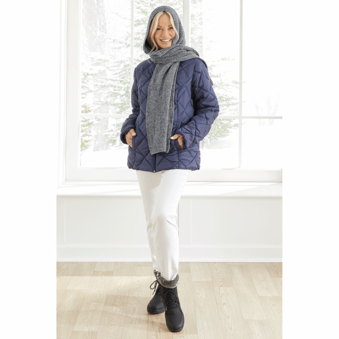 Women's Hooded Scarf, Charcoal Gray, large