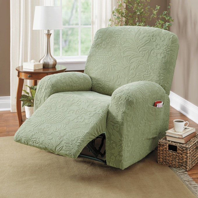 Floral Pattern Recliner Cover, Green, large