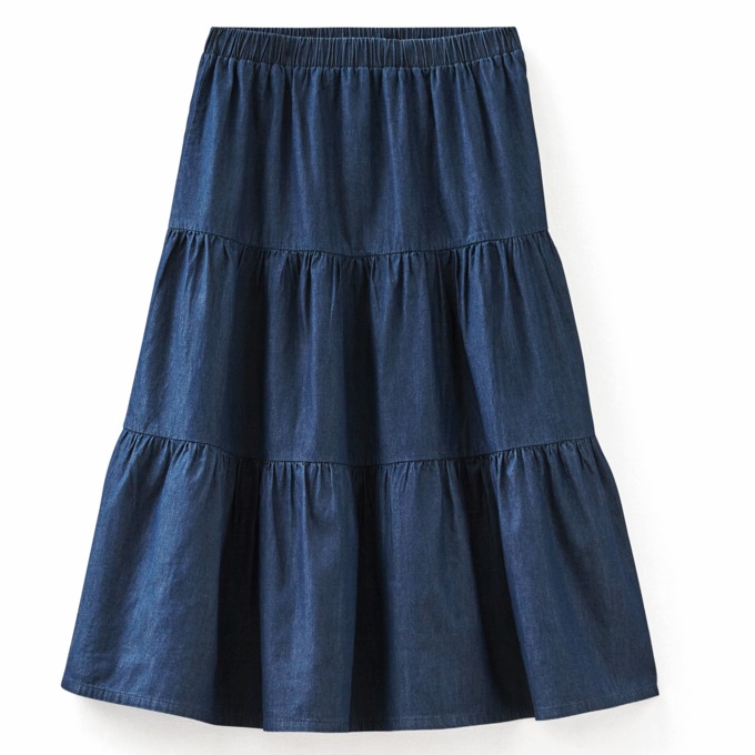 Ruffled Denim Skirt, , large