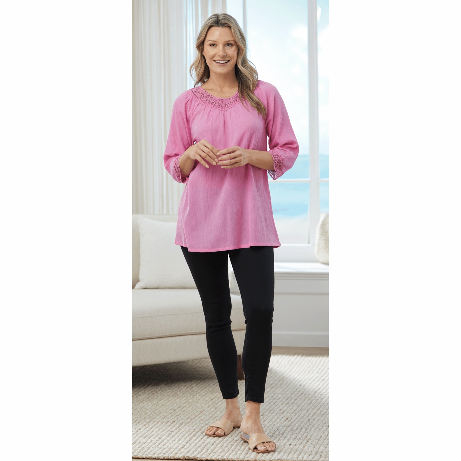 CLOUDY GAUZE SCALLOPED TRIM TOP