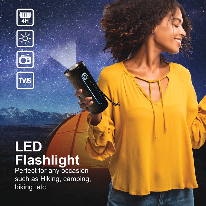 Supersonic Portable Speaker with Flashlight, Black, large