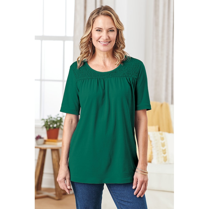 Classic Cotton Smocked Yoke Tunic, , large