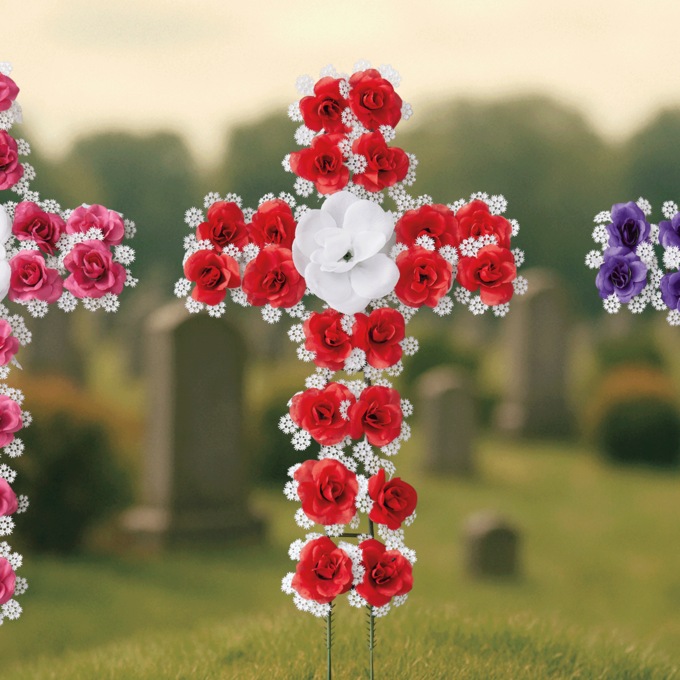 Outdoor Floral Cross Arrangement, Red, large