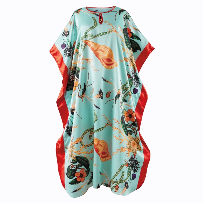 Long Satin Caftan, Blue Seashell, large