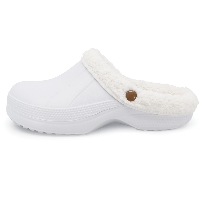 Women's Fleece-Lined Clog, White, large