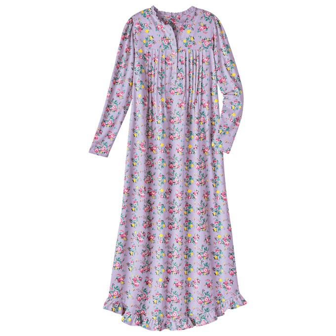 Long-Sleeve Printed Nightgown, Hyacinth, large