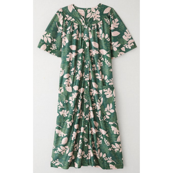 Polyester Snap-Front Duster, Green Print, large