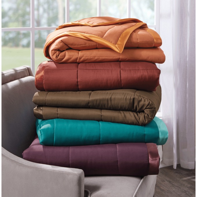 Color Connection Down-Alternative Satin-Trim Blanket, , large