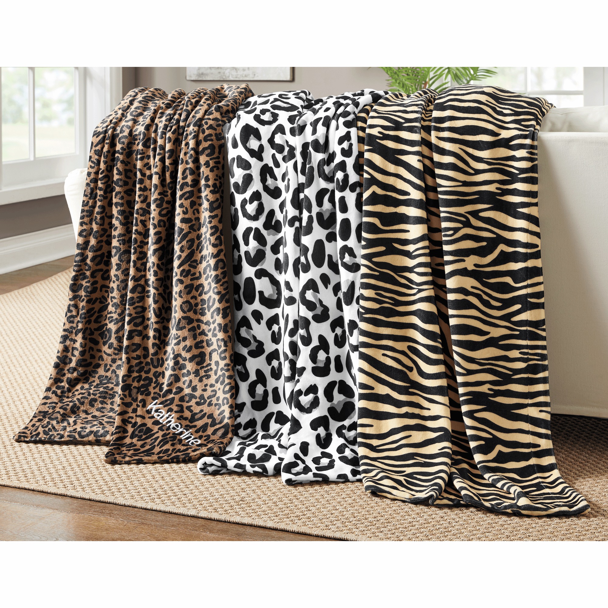 Animal Print Faux Fur Throw, , large
