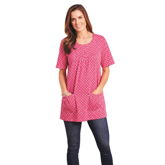Women's Cotton Knit Tunic with Patch Pockets, , large