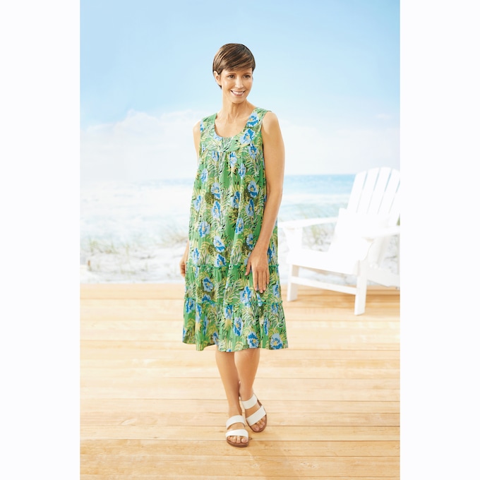 Crinkle Cotton Tiered Dress, , large