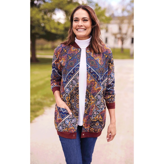 Snap-Front Cotton-Blend Women's Cardigan, , large