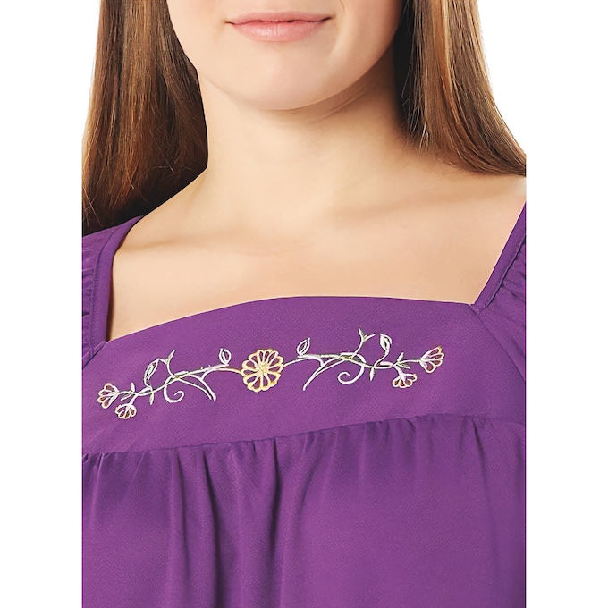 Embroidered Solid Waltz Lounger, Purple, large