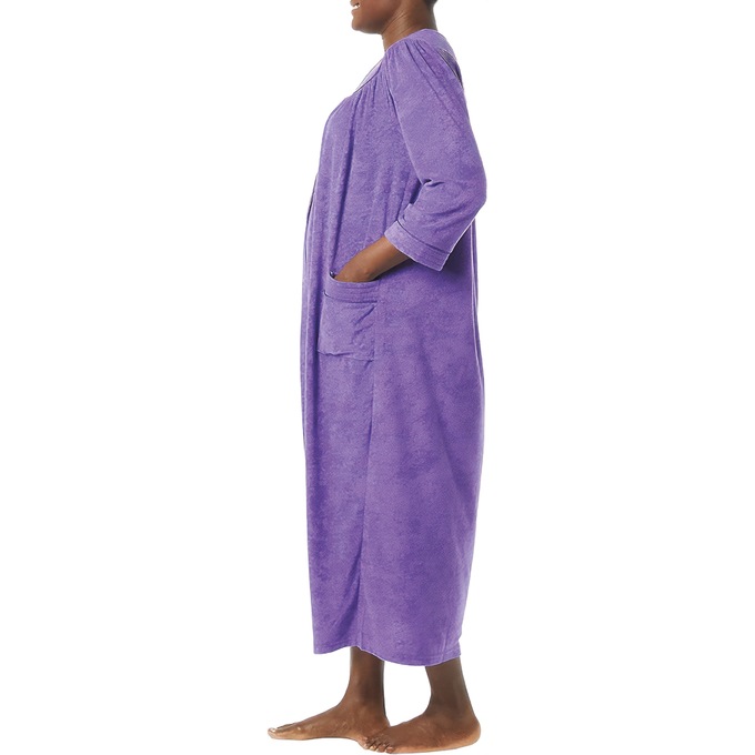 Snap-Front Long Terry Robe, Purple, large