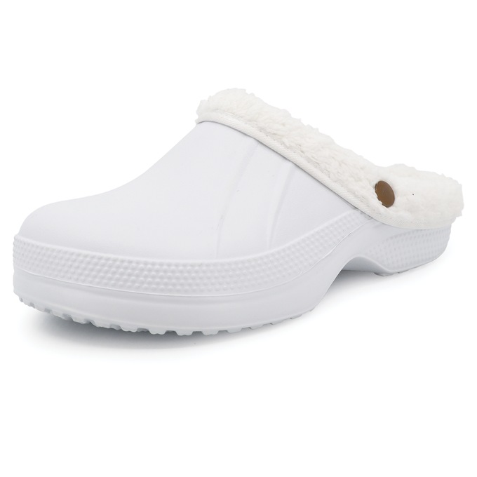 Women's Fleece-Lined Clog, White, large