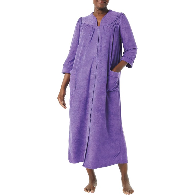 Snap-Front Long Terry Robe, Purple, large
