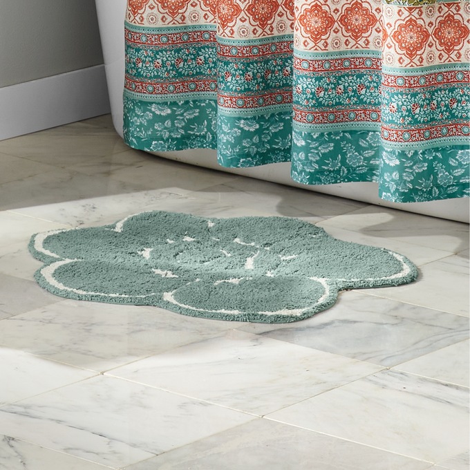 Flower-Shaped Bath Mat, Dusty Aqua, large