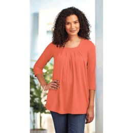 Pleated Neck Swing Tunic with Pockets, , large