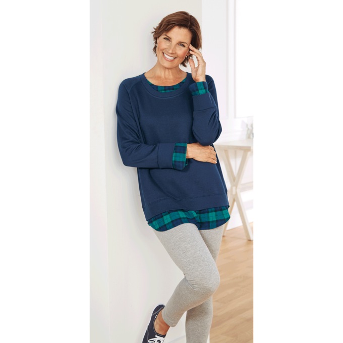 Plaid Accent Sweatshirt, , large