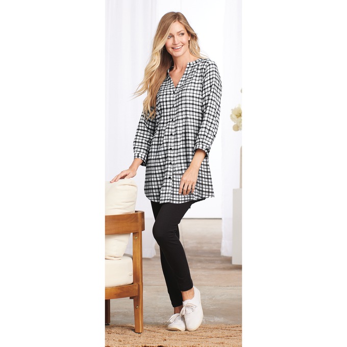 Pintuck Flannel Shirt, , large
