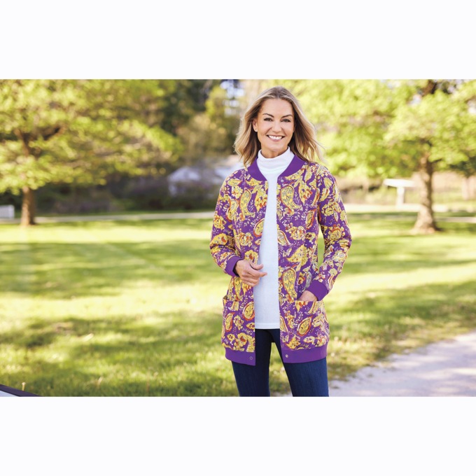 Snap-Front Cardigan, Paisley Print, large