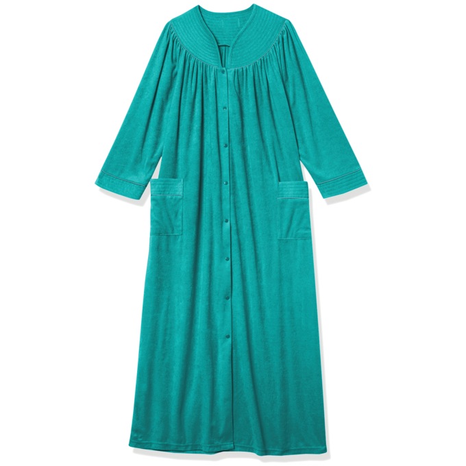 Snap-Front Long Terry Robe, Teal, large