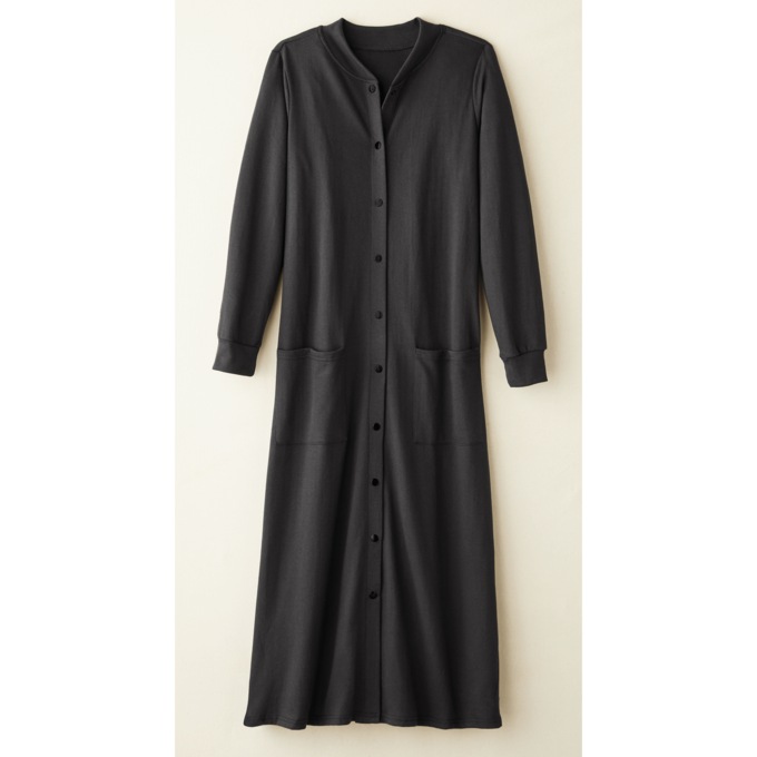 Solid Snap Front Robe, Black, large