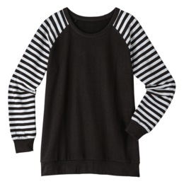 Fleece Sweatshirt with Striped Sleeves, , large