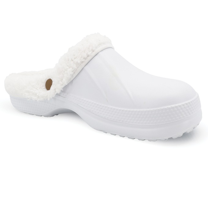 Women's Fleece-Lined Clog, White, large