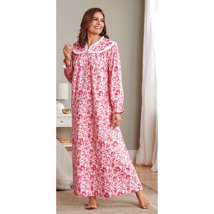 Flannel Nightgown with Lace Trim, , large