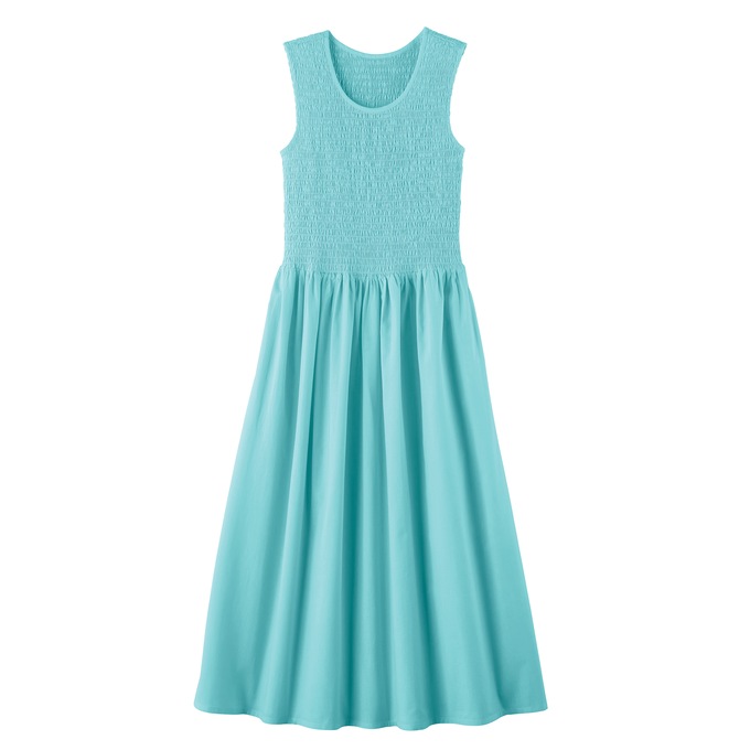 Smocked Bodice Sundress, Aqua, large