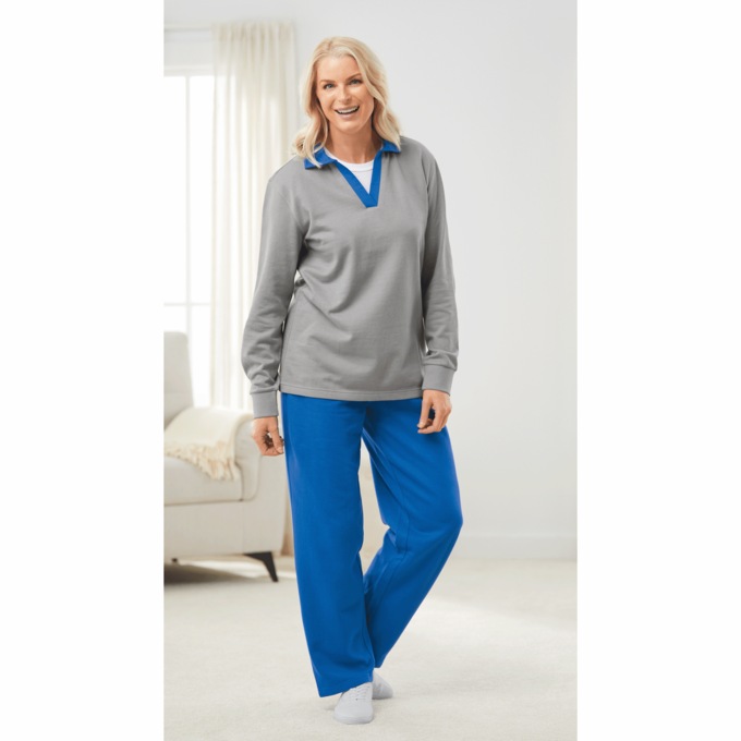 Color-Blocked Fleece Set, Heather Gray Royal, large