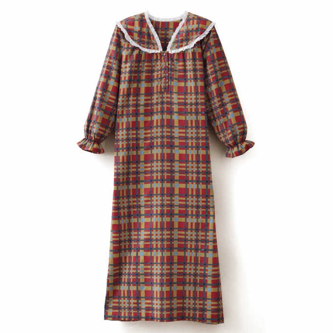 Flannel Nightgown with Lace Trim, , large