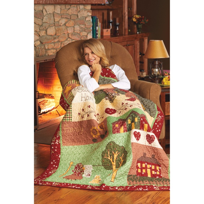 Home Sweet Home Embroidered Quilt, , large