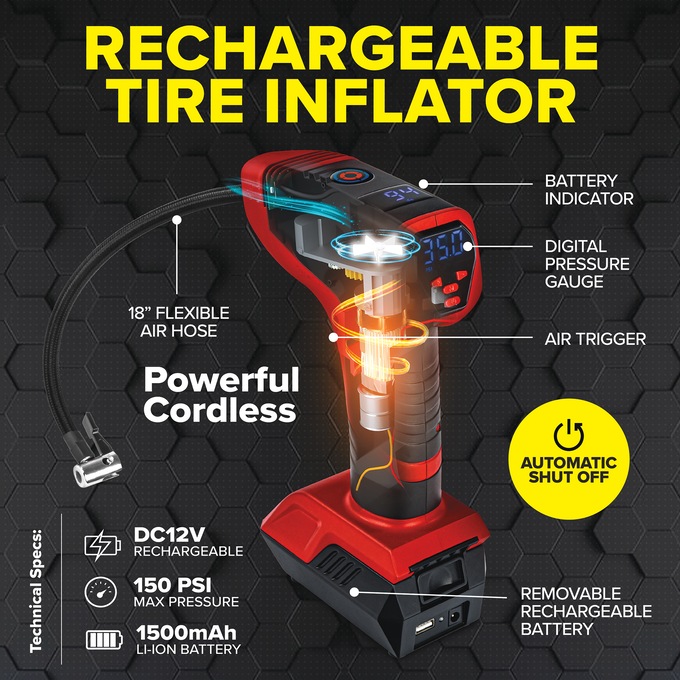 Bullseye Pro Rechargeable Tire Inflator, , large