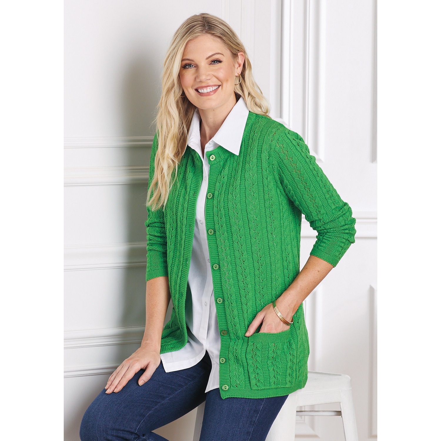 Andrew Cable Knit Short Sleeve Cardigan main image 1