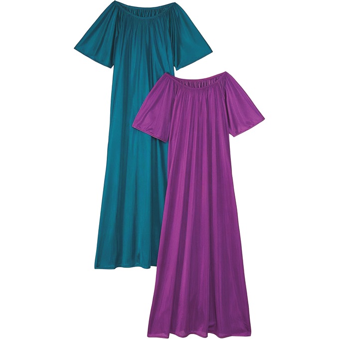 2-Pack Long Tricot Nightgowns, Teal Iris, large