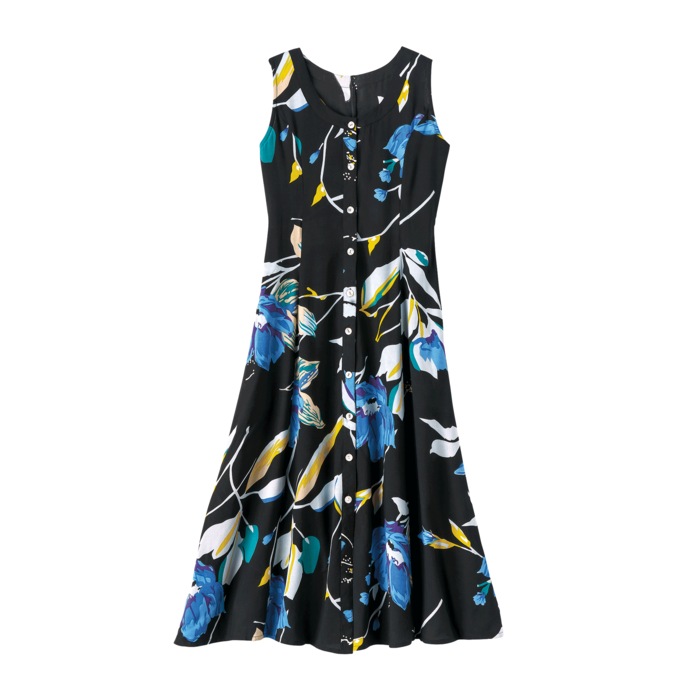 Sleeveless Button-Front Print Sundress, Blue Floral, large