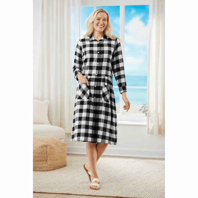 Flannel Midi Dress, , large