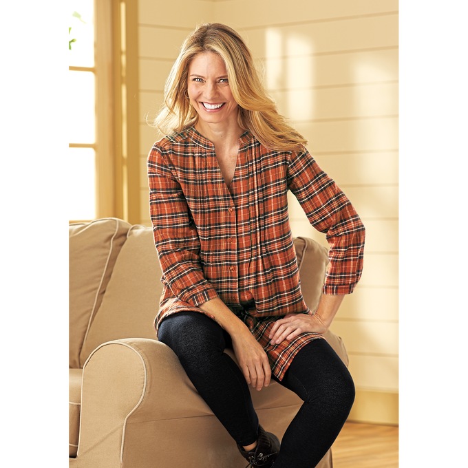 Pintuck Flannel Shirt, , large