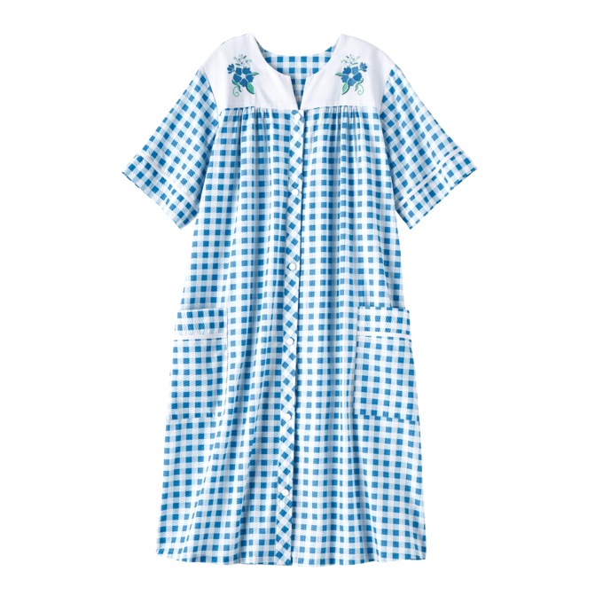 Embroidered Striped Duster, Blue Check, large